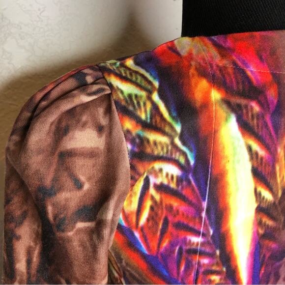 Adolfo Dominguez brown graphic print asymmetrical zip knit dress size Small - Picture 11 of 15